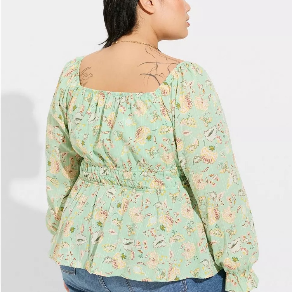 Torrid Mint Floral Peplum Blouse Size 2X - Picture 2 of 15